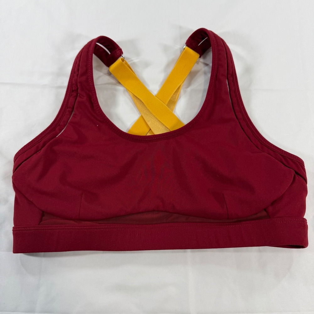 Fabletics Burgundy Yellow Adjustable Strap Sports Bra Athleisure Large